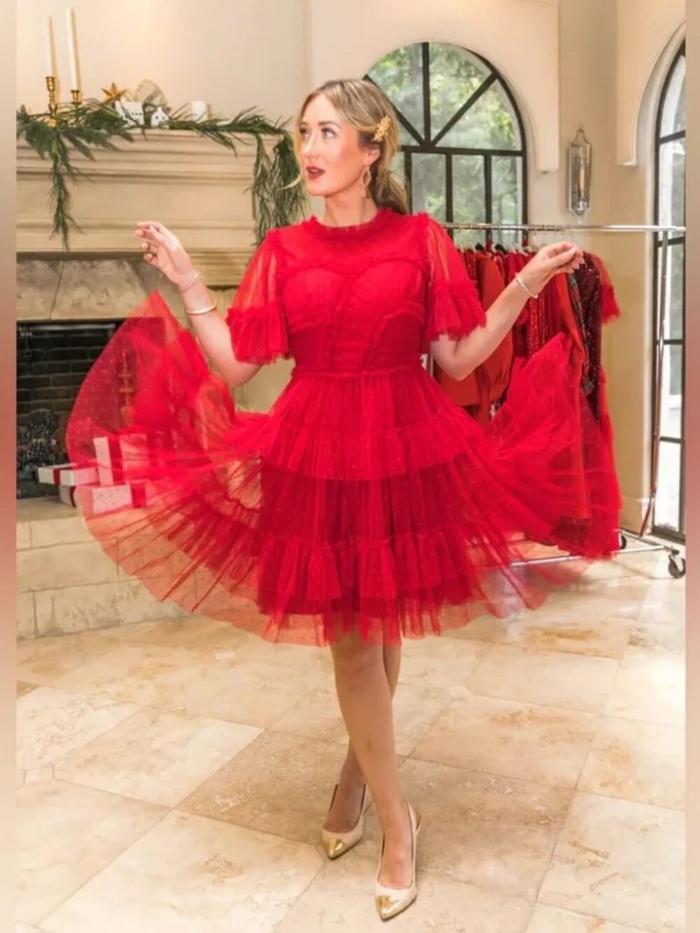 Ivy City Co Short Whimsical Dress in Red Size XL